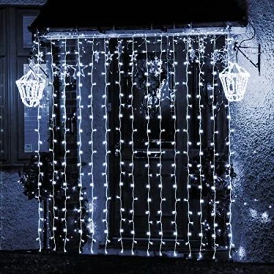 Imagen de SALCAR Cortina de luces LED 3 * metros, 300 LEDs, luz la para navidad, decoracion fiestas, celebraciones, interiores, 8 programas cambio (blanco)