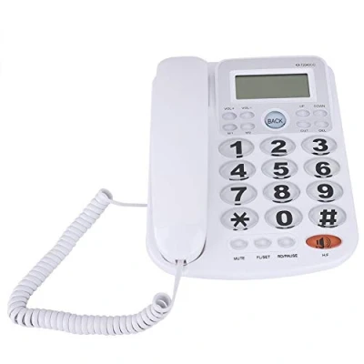 Imagen de teléfono con Cable Bewinner, Fijo Pantalla LCD y 2 Puertos/Pantalla de identificación Llamadas/Altavoz/Sonido Claro/Botones Grandes para el hogar/Hotel/Oficina (Blanco)