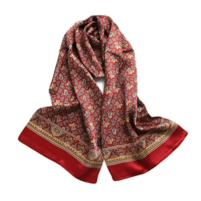 Imagen de UK_Stone 100% seda Paisley flores pañuelo de cuello bufanda los hombres, # 4 Red, Größe: 160*28cm(62,4&quot;x 10,92&quot;)
