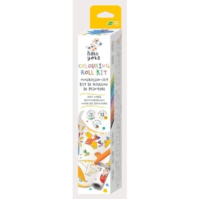 Imagen de Haku Yoka 6303067 Juego de ceras, rollo pintura dinosaurios, 12 tizas colores con página autoadhesiva para colorear, niños a partir 3 años