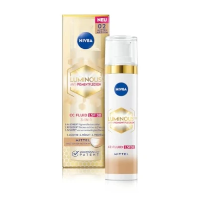 Imagen de NIVEA Luminous 630 CC Fluid crema antimanchas pigmentada FPS 30 para tonos de piel medios, Cream con ácido hialurónico y pigmentos color microencapsulados, día SPF una tez