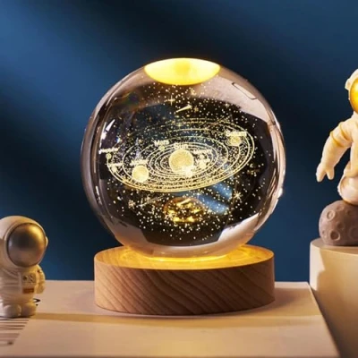 Imagen de Dujuanus Ludosphere Lamp, 3D Galaxy Crystal Ball Night Light, Moon Ludosphere, Light Glass Lights for Bedroom (8CM,Solar System)