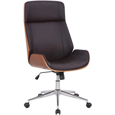 Imagen de CLP Silla De Oficina Varel con Estructura Madera &amp; Tapizado En Símil Cuero I Escritorio Ergonómica Ruedas, Color:Nuez/marrón