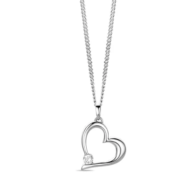 Imagen de Miore colgante corazon de oro blanco 9 quilates 375 con circonita + cadena gratis 45 cm en plata ley 925