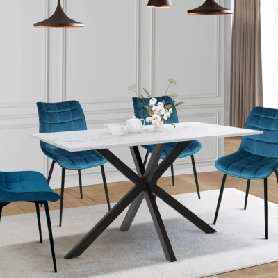 Imagen de IDMarket Mesa de comedor rectangular Alaska 4 6 personas, efecto mármol blanco y pie araña metal, 110 cm