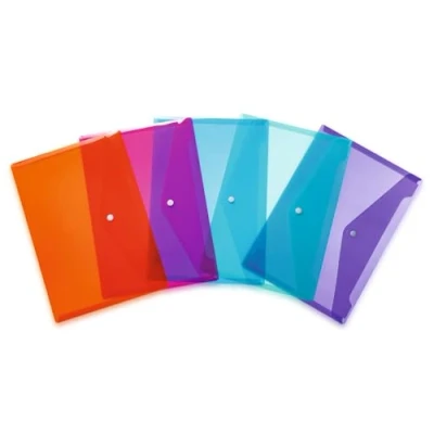 Imagen de HERMA 20073 sobres A4 transparentes surtidos, 5 unidades, pequeños con botón de presión, plástico para escuela, oficina, viajes, multicolor