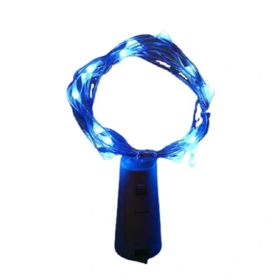 Imagen de anso 20 luces LED de 2 m cadena para botella vino cobre y corcho decoración fiestas (azul)
