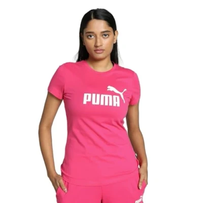 Imagen de Puma Essentials LOGO Rundhals Kurzarm Camiseta estampada, Mujer, Talla: Small, Garnet rose