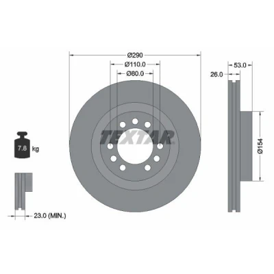 Imagen de TEXTAR 93127200 Disco de freno 290 26 06/09 110 ventilación interna sin cojinete rueda, perno sujeción buje rueda