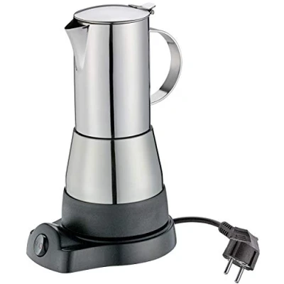 Imagen de cilio AIDA Cafetera eléctrica para 6 tazas de espresso (300 ml), acero inoxidable, también viajes, camping, con función mantenimiento calor, 480 W