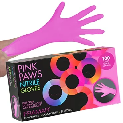 Imagen de FRAMAR Guantes Nitrilo Rosa Grandes Desechables Grandes, Sin Látex Rosas 100