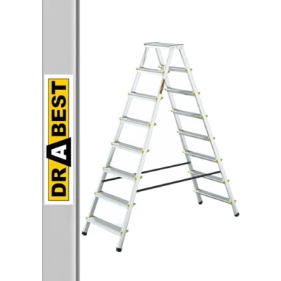 Imagen de DRABEST Escalera de tijera peldaños plegables aluminio 2x8 multiusos por ambos lados Cargable hasta 125 kg tijera...
