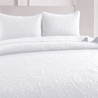 Imagen de HaraDeco Colcha Blanca Floral Lisa. de Verano Ligera. Cubrecama + 2 Fundas Almohada para Todas Las Estaciones. Hogar y Hosteleria(Cama Matrimonio 135cm. Floral)