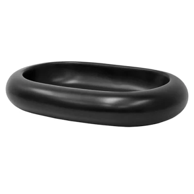 Imagen de ML Design Lavabo de Cerámica Ovalado Negro Mate 65 x 45 11 cm Con Agujero Desagüe Lavamanos Moderno Sobre Encimera Sobremesa Pila Para Baño Aseo Fregadero