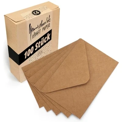 Imagen de Japun sobres (100 piezas) de papel kraft vintage marrón, sobre sin ventana DIN C6 162 x 114 mm