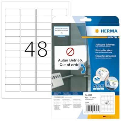 Imagen de Herma Special Etiquetas multiuso (45.7 x 21.2 mm, 1200 unidades), blanco