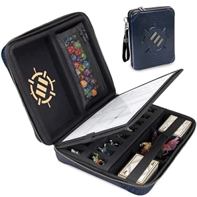 Imagen de ENHANCE Collector&#039;s Edition RPG,Carpeta DND con soporte integrado para hojas de caracteres y panel borrable, bolsa extraíble bolígrafos, bandeja espuma en miniatura (azul dragón)