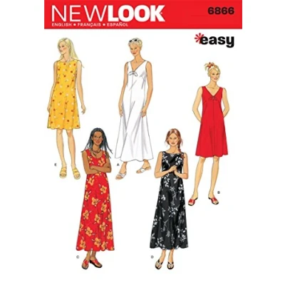 Imagen de New Look Patrón de Costura 6866: Vestidos Mujer, Talla A, Papel, Blanco, A (S M L XL)