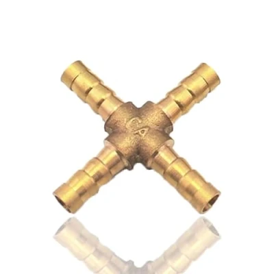 Imagen de conector de púas 6 mm, 3 vías latón macizo para manguera púas/adaptador combustible, aire, agua, gas, aceite, en T, junta