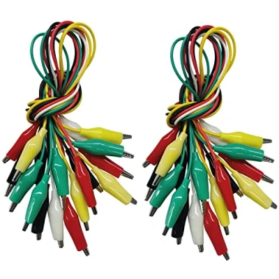 Imagen de 20 pinzas de cocodrilo con cable, cocodrilo, cable medición, cables prueba medición doble extremo (50 cm)