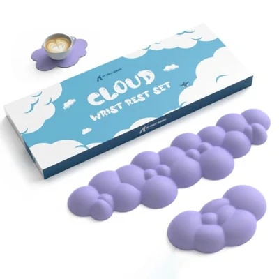 Imagen de ATTACK SHARK Cloud Reposamuñecas con Conjunto de Posavasos, Descanso Palma Ergonómico, Base Anti Slip, Almohadilla Muñeca Ultra Suave para Escritura/Juego Cómodo Teclado y Ratón Púrpura