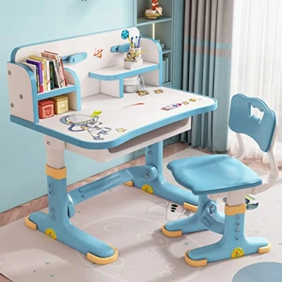 Imagen de Juego de escritorio y silla para niños, altura ajustable, diseño dorado evitar la miopía, estudio niños con amplio cajón almacenamiento niñas, herramienta