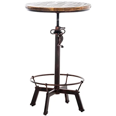 Imagen de CLP Mesa Malita De Bar Industrial I Alta para Cocina Madera Redonda con Reposapiés, Color:Bronce