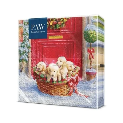 Imagen de PAW Servilletas de Papel 3 Capas (33 x 33 cm) 20 Unidades Navidad con motivos invernales y navideños Ideales para la mesa festiva Color: Christmas Puppies