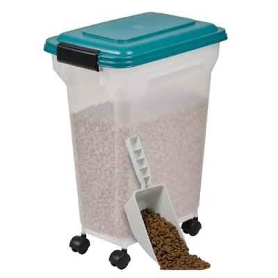 Imagen de Iris Ohyama Contenedor Pienso con ruedas, 20L/7.5kg, Azul, comida perro, gatos, Hermética, para Mascotas, Transparente, Pet Food Container, Dog Storage, Libre de BPA, ATS M
