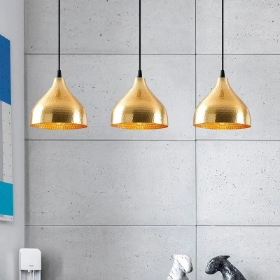 Imagen de Lámpara colgante Gakula 3 luces en línea Metal martillado Negro y oro Menzzo