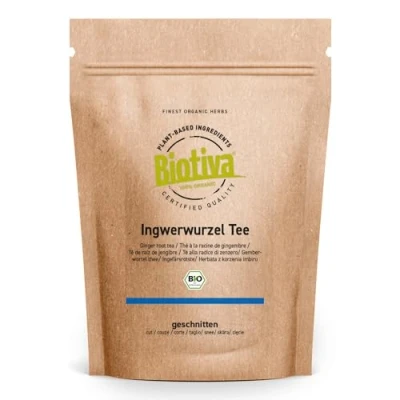 Imagen de Biotiva Té de raíz Jengibre orgánico 200g cortado picante hierbas Embotellado y controlado en Alemania