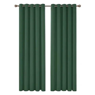 Imagen de Deconovo Cortinas de Navidad para Salon Modernas Opacas Termicas Aisalntes Frio y Calor con Ojales 2 Piezas 168x229cm Verde Oscuro