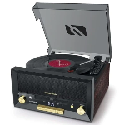 Imagen de Tocadiscos Muse MT 112 W, Retro, 3 Velocidades, Bluetooth, USB, FM, Marrón