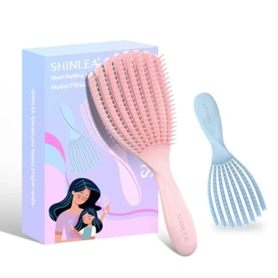 Imagen de Cepillo pelo SHINLEA Antitirones Elimina los Nudos,Cepillo para el Cabello Rizado Mujeres,Hombres,Niños Wet Hari Brush Usar en Húmedo y Seco(Rosa Azul)