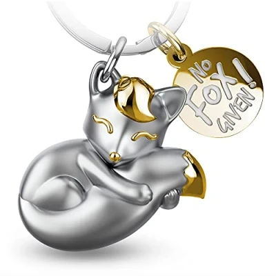 Imagen de FABACH llavero de zorro Foxy con grabado dulce amuleto la suerte para mujeres regalo mejor amiga regalos colgante No Fox Given, dorado, talla única, Europeo