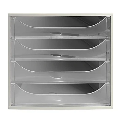 Imagen de Exacompta Ref 228323D Juego de Cajones EcoBox Tamaño 248 x 284 234 mm, 4 cajones, apto para documentos A4+, apilable, función tope seguridad transparentes