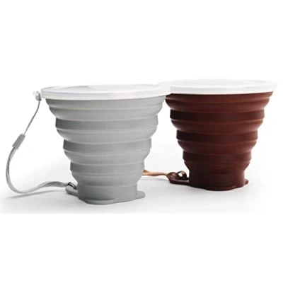 Imagen de DEHUB Copas de Silicona Plegables, Taza Viaje Plegable Silicona,FDA y BPA Gratis Capacidad más Grande 270ML Tazas Beber Plegables(Gris, Cafe,2 Unidades)