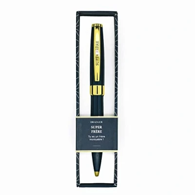 Imagen de DRAEGER PARIS Bolígrafo de color azul noche y dorado &quot;Super frère&quot; Texto personalizado Tinta negra Idea regalo Hermano para su cumpleaños, Navidad o santo Caja