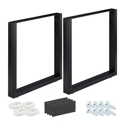 Imagen de Relaxdays Juego de 2 Patines, Color Negro Patas Mesa en Set 2, 70 x 72 cm, Metal, Escritorio, Mesita, Cajonera, Industrial, Acero