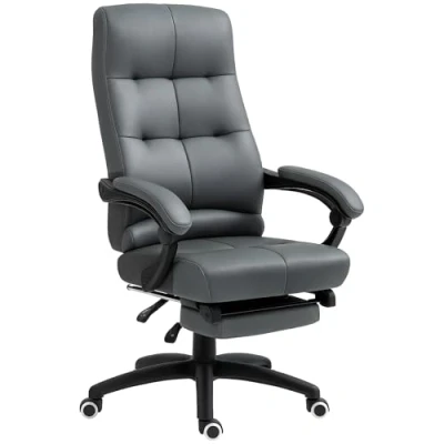 Imagen de Vinsetto Silla de Oficina Giratoria Escritorio Reclinable Estudio Tapizada PU con Altura Ajustable Reposabrazos Reposapiés 65x65x118 125 cm Gris Oscuro
