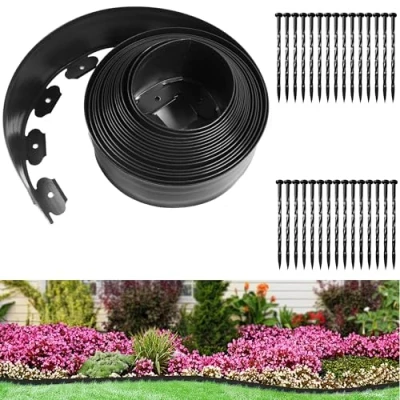 Imagen de Borde Jardín, Cenefa de Césped 10m*10cm con 30 Clavos Fijación, Jardín Exterior Rollo Plástico para Arriate (10m*10cm)