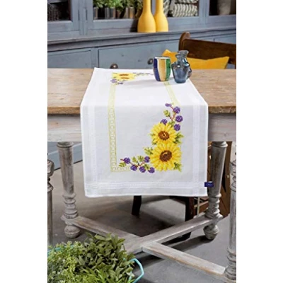 Imagen de Vervaco Kit para cojín Girasoles Camino de Mesa Bordado, 100% algodón, Multicolor