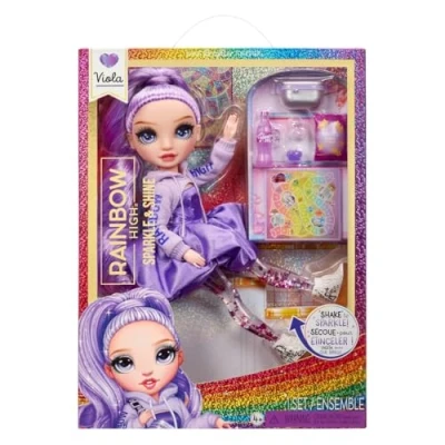 Imagen de RAINBOW HIGH Sparkle and Shine Viola (Morado) Muñeca de Moda 28 cm con Destellos Líquidos en Las Piernas, Agítalas para Verlas Brillar, Ideal Niños y Niñas 4 a 12 Años