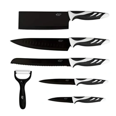 Imagen de Cecotec Juego de 6 Cuchillos Cocina Alta Gama. Profesionales Estilo Suizo. Color Blanco o Negro. Swiss Chef (Negro)