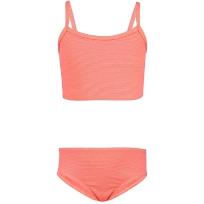 Imagen de Aquarti Conjunto de Bikini para Niñas Bustier Breve Traje Baño Dos Piezas, 038 Jacquard Lunares Naranja, 152