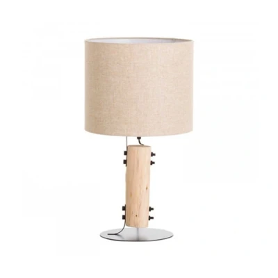 Imagen de Lámpara de Mesa Moderna Rústica Madera Hierro Tela y Color Natural Modelo Magma 7hSevenOn Deco para Mesilla Noche, Salón, Dormitorio... 30x30x55cm