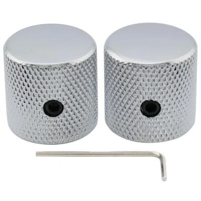 Imagen de Musiclily Pro 1/4&quot; Acero Estriado Fino Botón de Potenciómetro Punta Plana con Tornillo Fijación Ajuste Universal Knobs Perillas para Guitarra Eléctrica o Bajo, Cromado(2 Piezas)