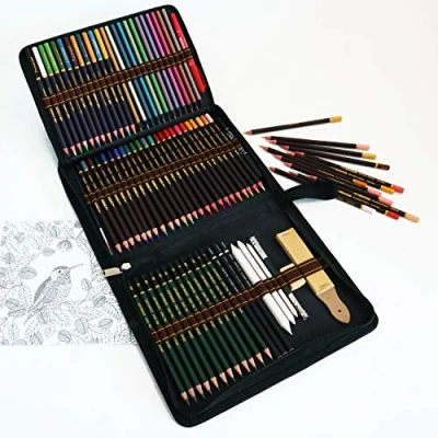 Imagen de lapices colores profesionales, kit de 72 herramientas dibujo, Incluye lápices metálicos,acuarelables,carbón,lápices pastel y caja.