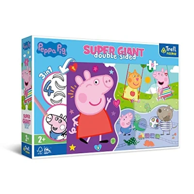 Imagen de Trefl Conoce a la Alegre Peppa Pig 3en1 15 Grandes un Libro Juego con Elementos para Colorear Puzzle, Color (42003)