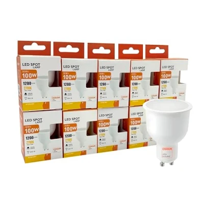 Imagen de Bombilla LED GU10, 10W, Pack 10 unidades, 1200Lm, Osram chip, 220V, Lámpara Dicroica, Angulo De Apertura 110º (2700K)